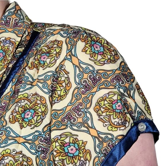 NY Collection Womens Neo Psychedelia Shirt Button Up Short Sleeve Poly Kashmir - Picture 7 of 8